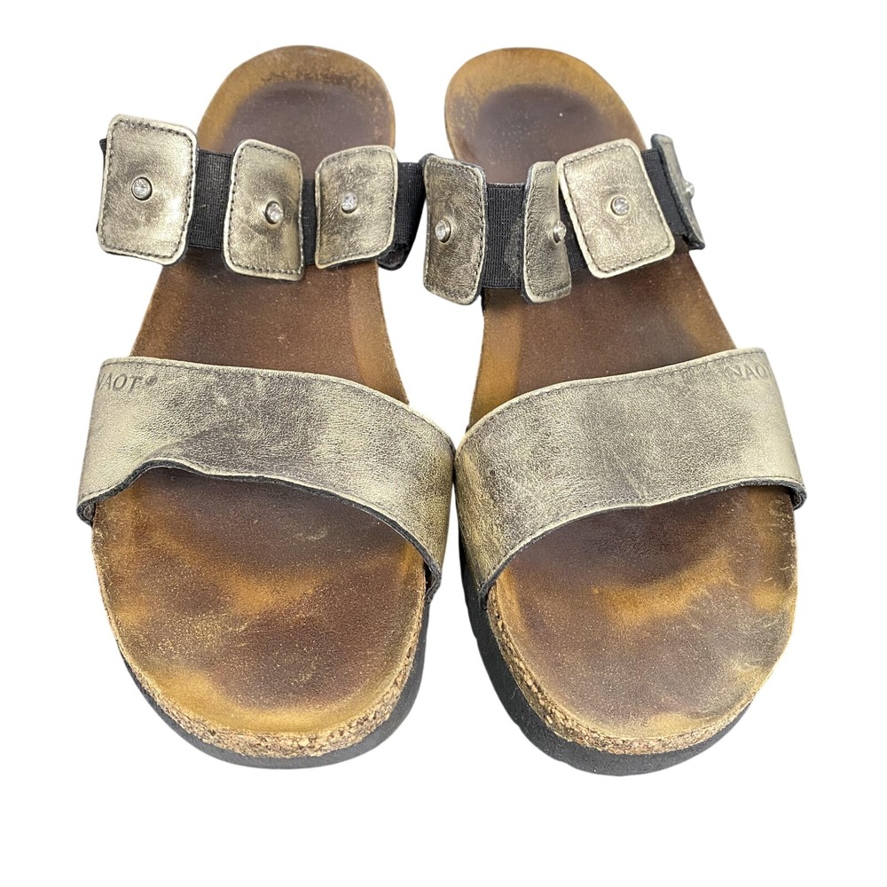 Naot Sandals Womens Size 9 Gold Leather Slide Wedge Rhinestone Comfort Slip On